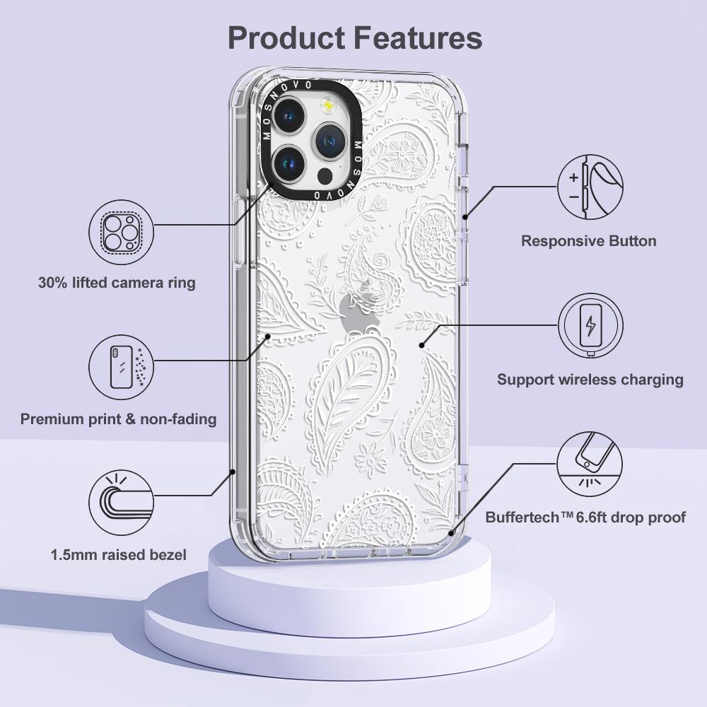 White Paisley Phone Case - iPhone 12 Pro Case - MOSNOVO
