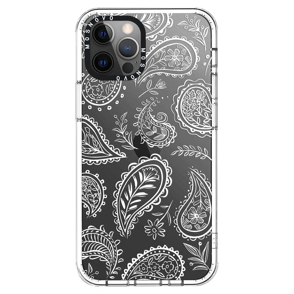 White Paisley Phone Case - iPhone 12 Pro Max Case - MOSNOVO