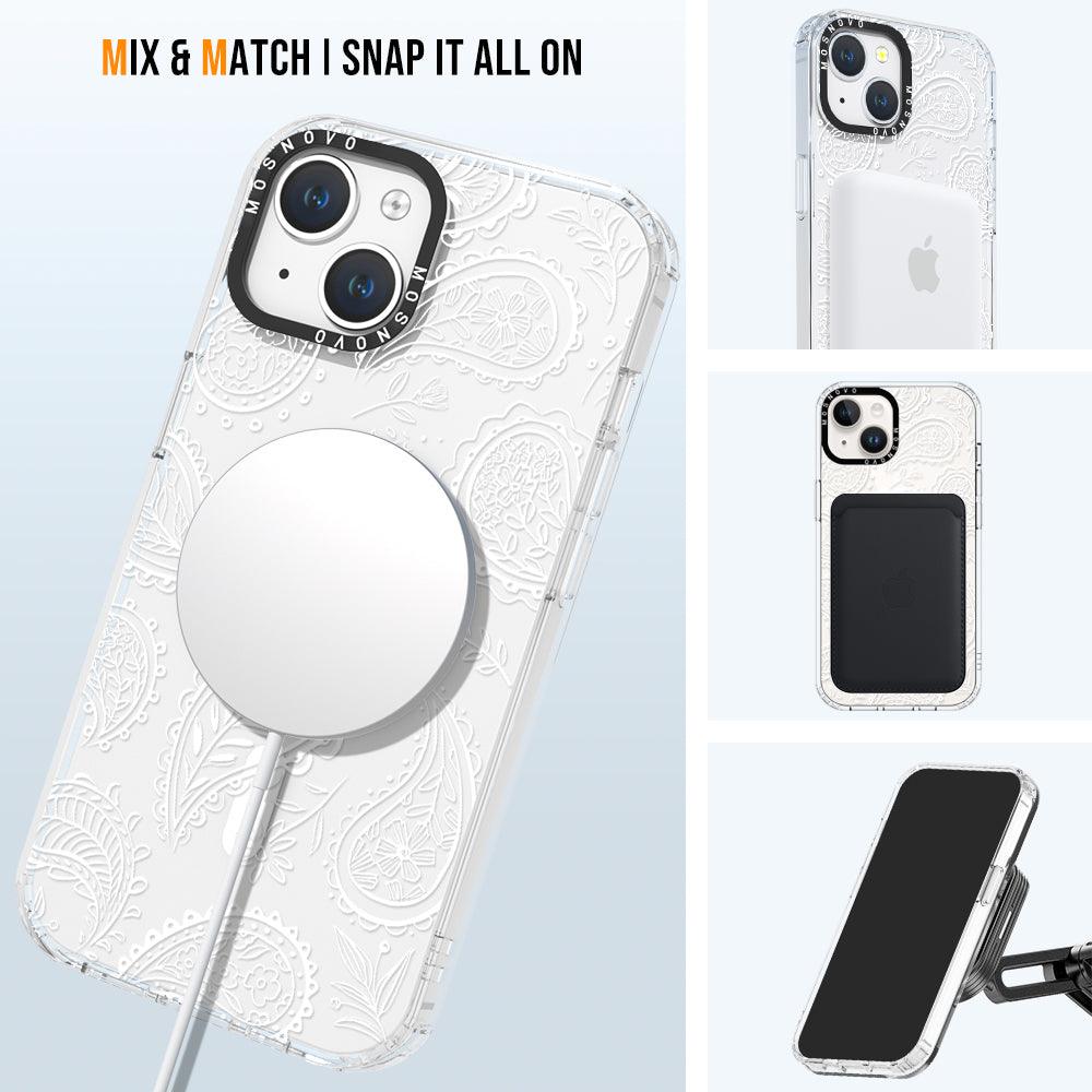 White Paisley Phone Case - iPhone 14 Case - MOSNOVO
