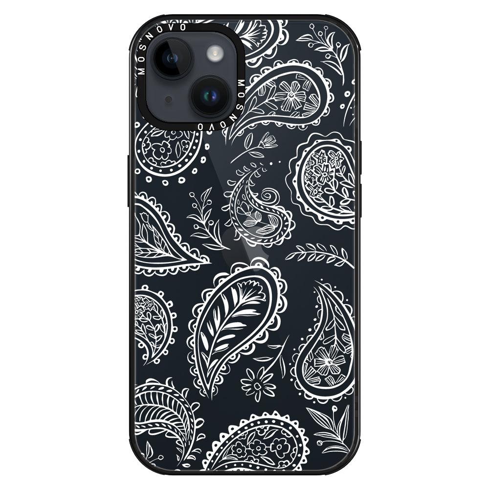 White Paisley Phone Case - iPhone 14 Plus Case - MOSNOVO