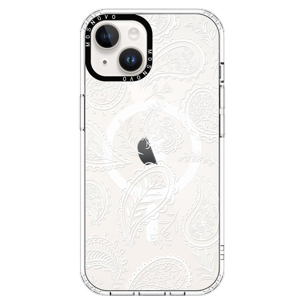 White Paisley Phone Case - iPhone 14 Plus Case - MOSNOVO