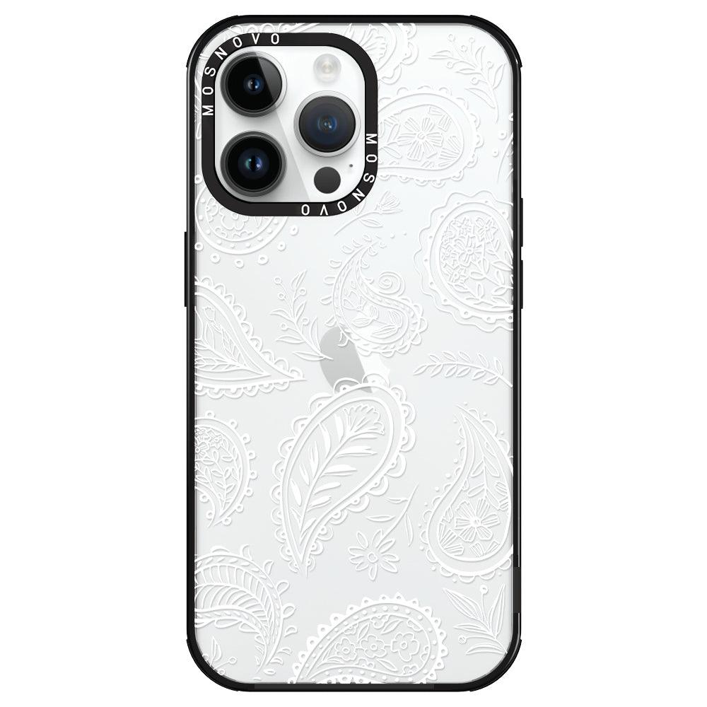 White Paisley Phone Case - iPhone 14 Pro Max Case - MOSNOVO