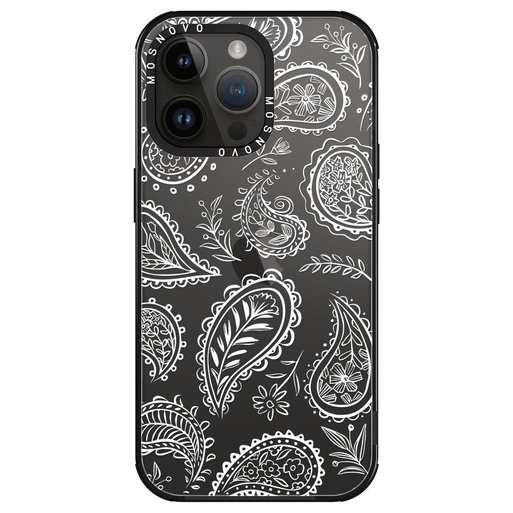 White Paisley Phone Case - iPhone 14 Pro Max Case - MOSNOVO