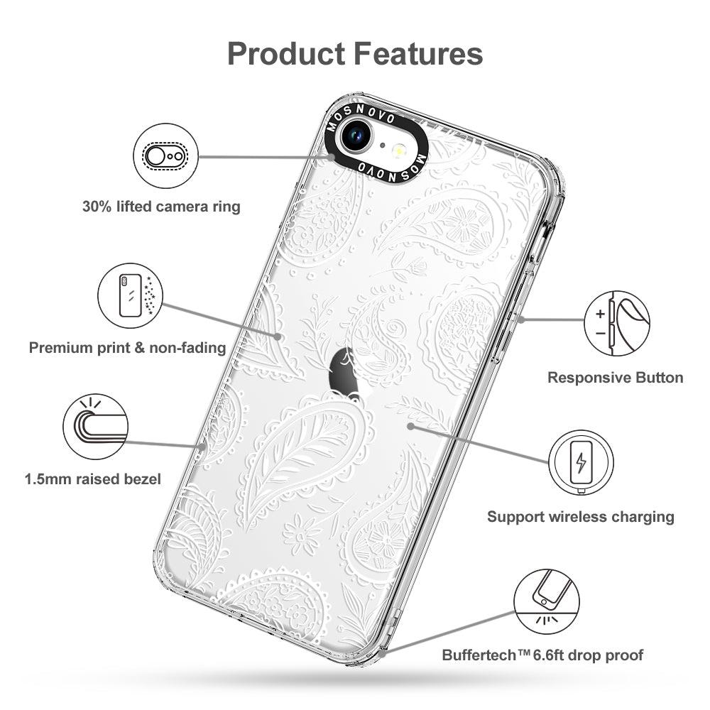 White Paisley Phone Case - iPhone SE 2022 Case - MOSNOVO