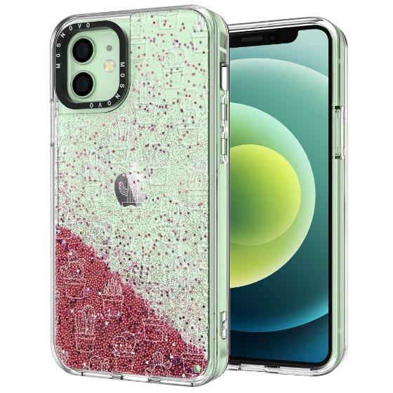 White Potted Cactus Glitter Phone Case - iPhone 12 Mini Case - MOSNOVO