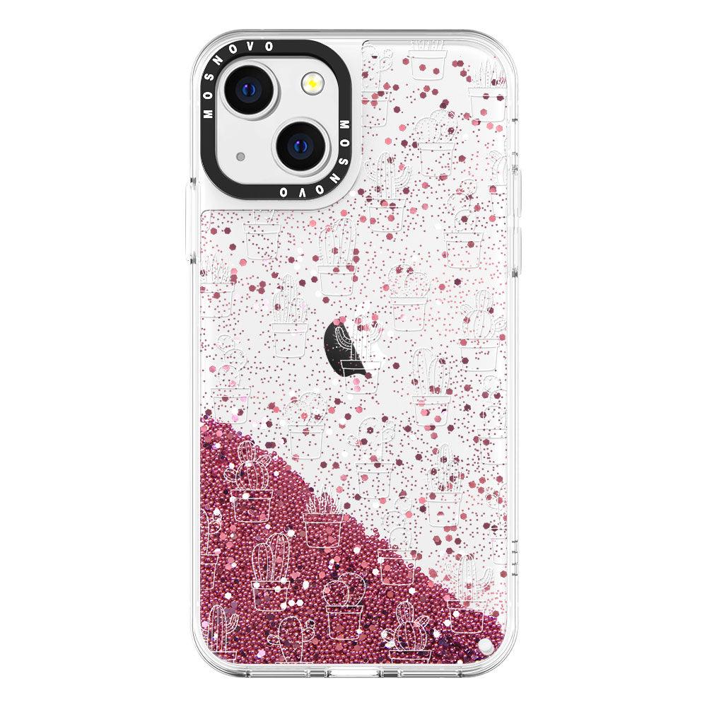 White Potted Cactus Glitter Phone Case - iPhone 13 Case - MOSNOVO