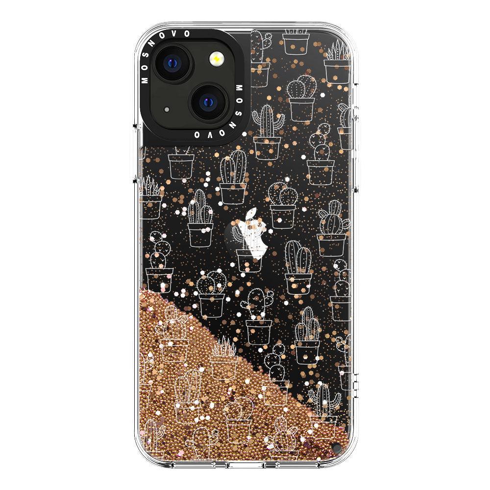 White Potted Cactus Glitter Phone Case - iPhone 13 Case - MOSNOVO