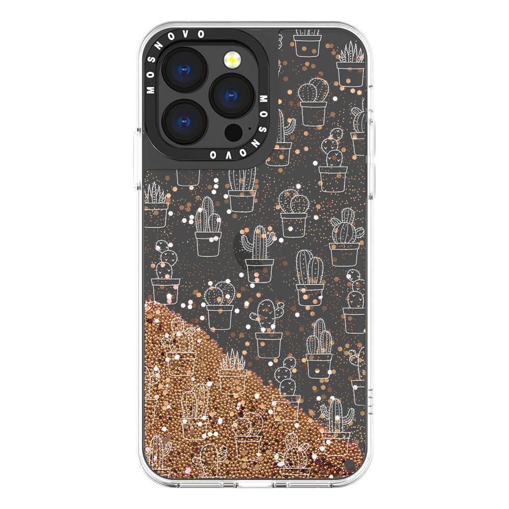 White Potted Cactus Glitter Phone Case - iPhone 13 Pro Case - MOSNOVO