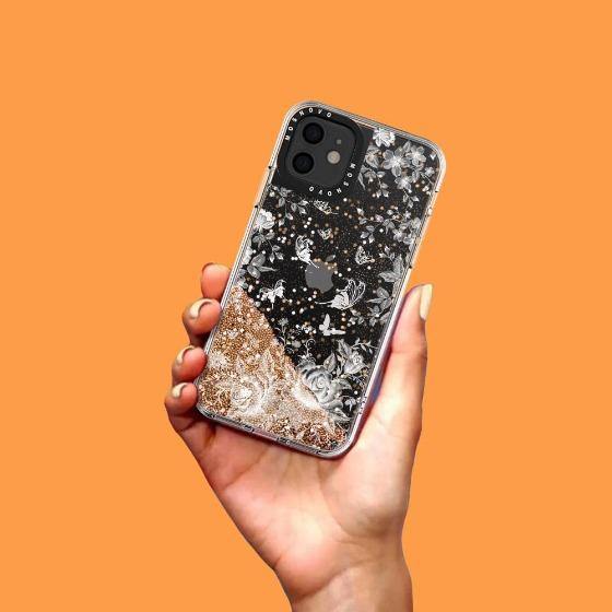 White Rose Garden Glitter Phone Case - iPhone 12 Mini Case - MOSNOVO