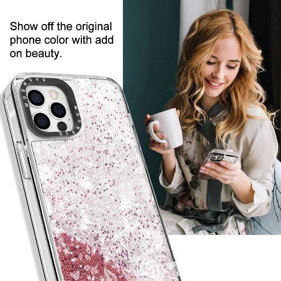 White Rose Garden Glitter Phone Case - iPhone 12 Pro Case - MOSNOVO