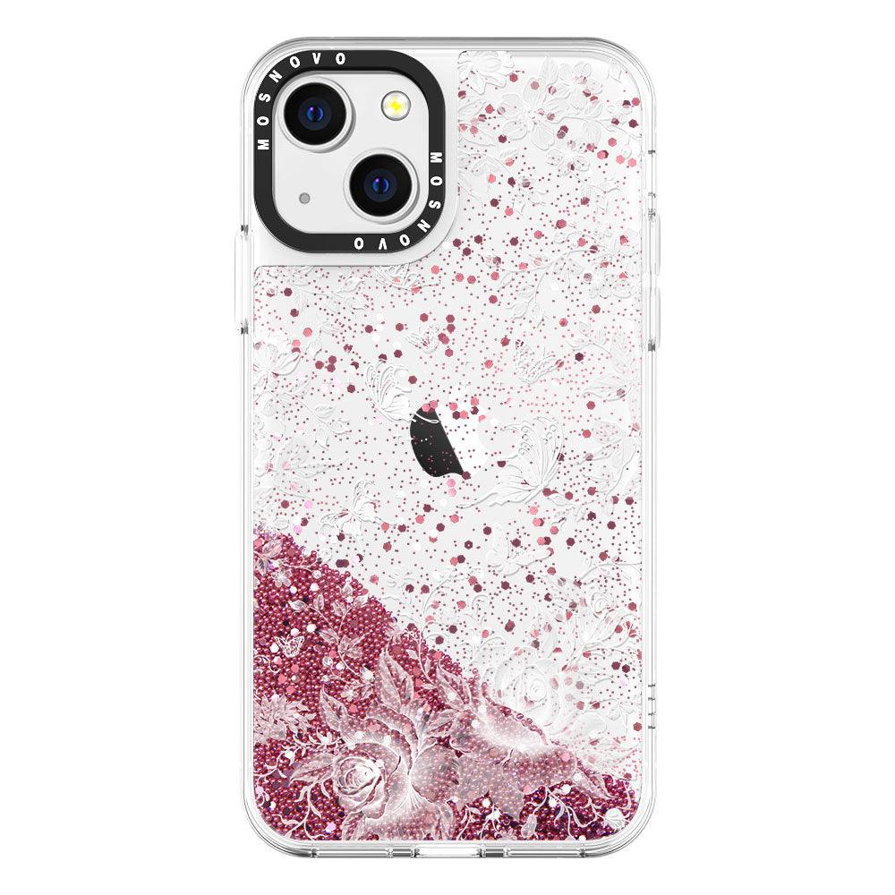 White Rose Garden Glitter Phone Case - iPhone 13 Case - MOSNOVO