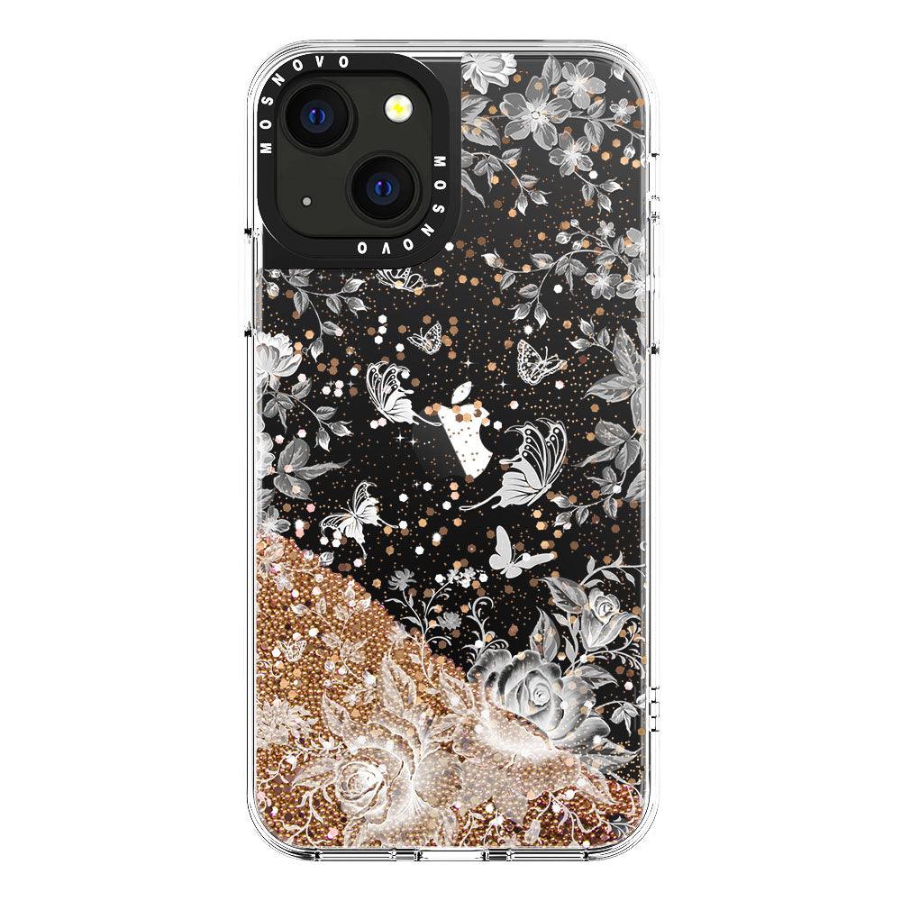 White Rose Garden Glitter Phone Case - iPhone 13 Case - MOSNOVO