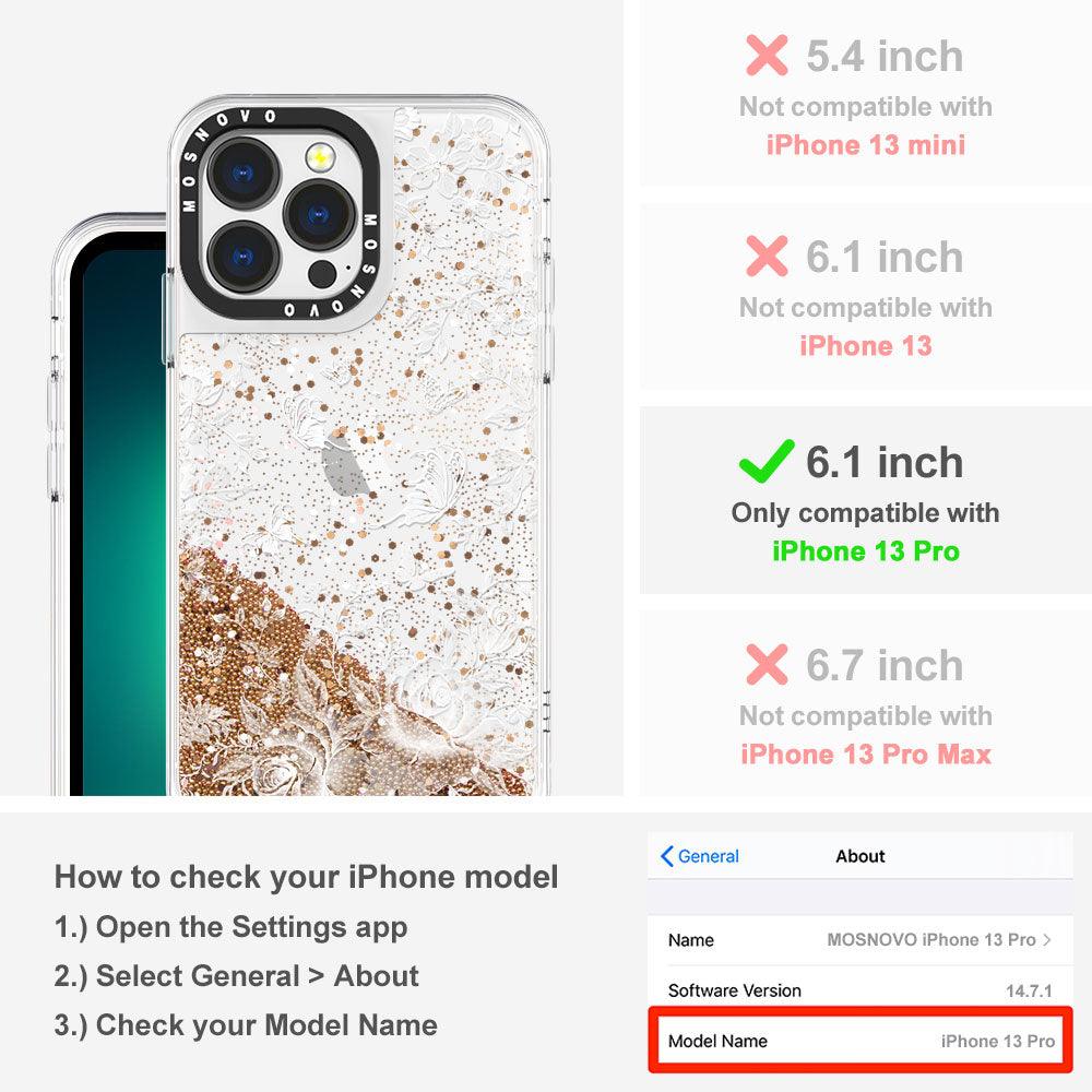 White Rose Garden Glitter Phone Case - iPhone 13 Pro Case - MOSNOVO