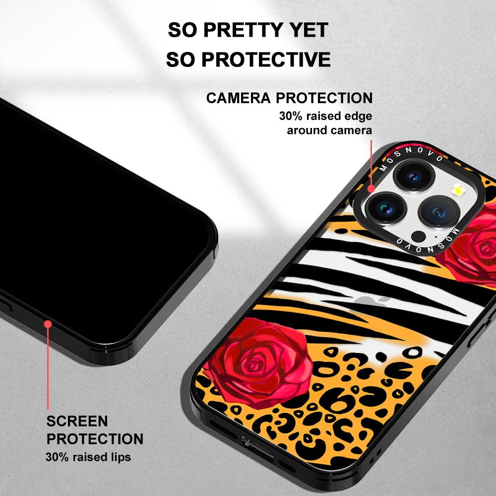 Wild Floral Leopard Phone Case - iPhone 14 Pro Case - MOSNOVO